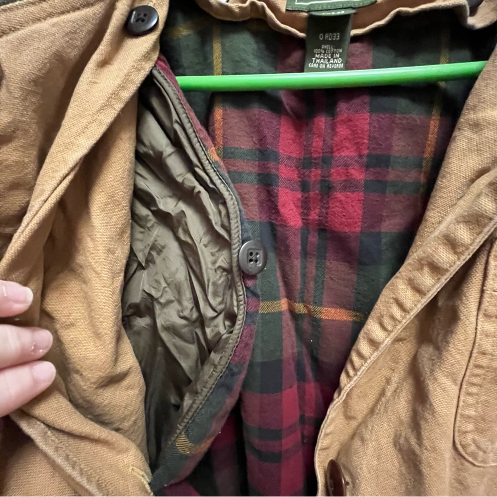 L.L. Bean Brown Canvas Jacket with Dark Green Corduroy Collar - Picture 7 of 10